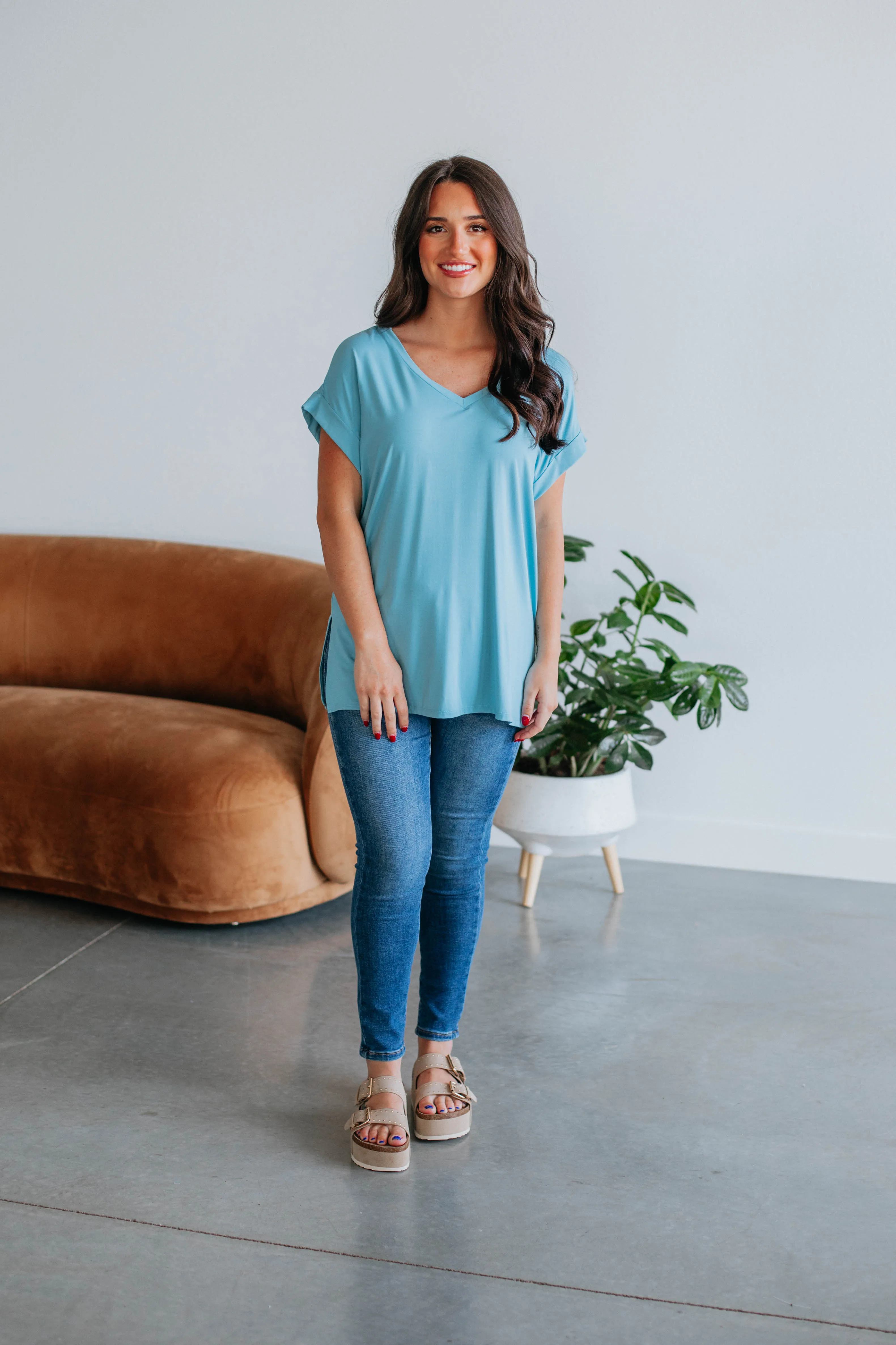 Jill Basic Tee - Dusty Blue Casual Comfort Design All-Purpose Comfort