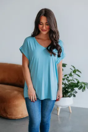 Breathable Design Wear Easy Wear Look Jill Basic Tee - Dusty Blue