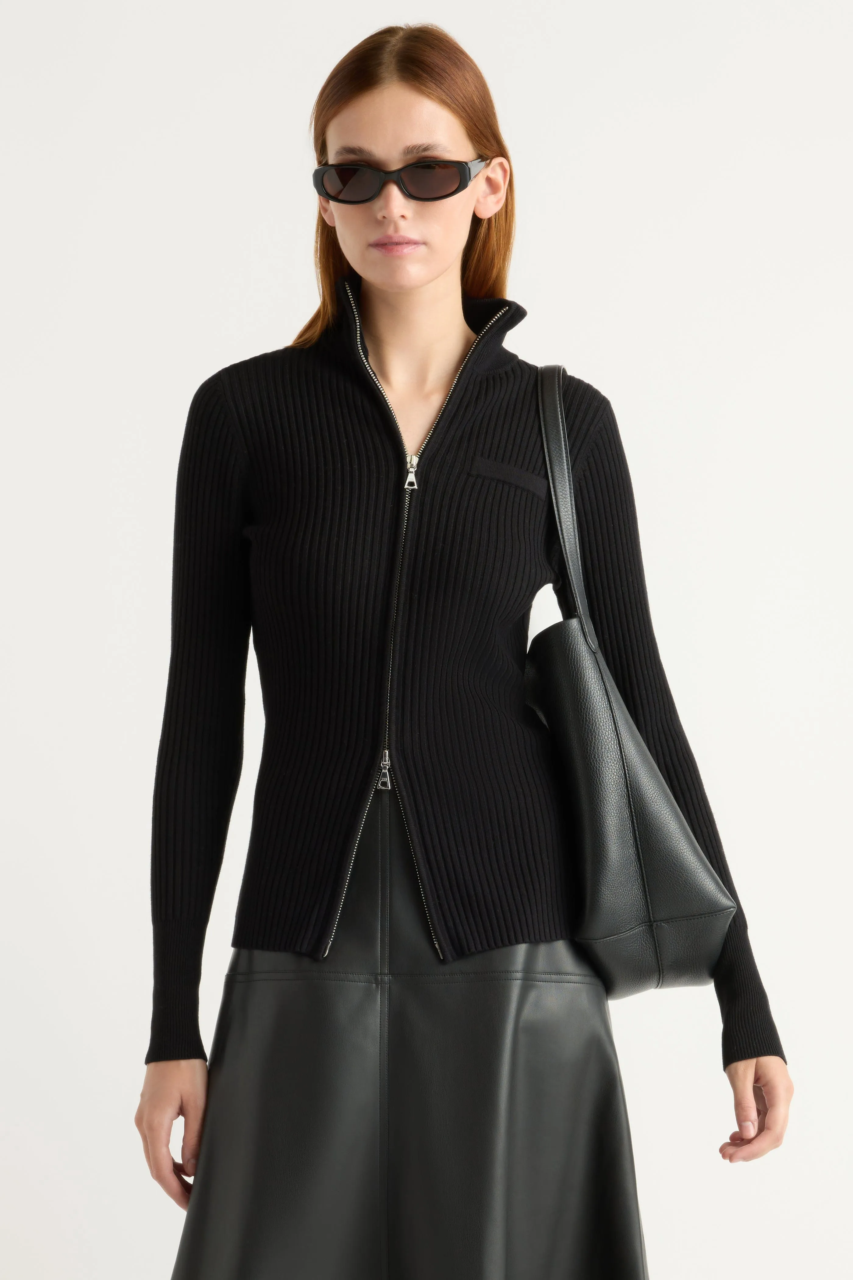 Fashionable Knit Kaine Ribbed Two-Way Zip Sweater