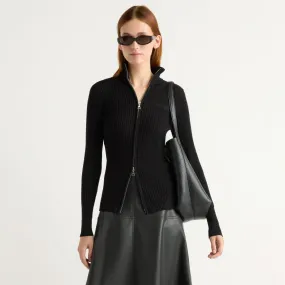 Stylish Layer Kaine Ribbed Two-Way Zip Sweater