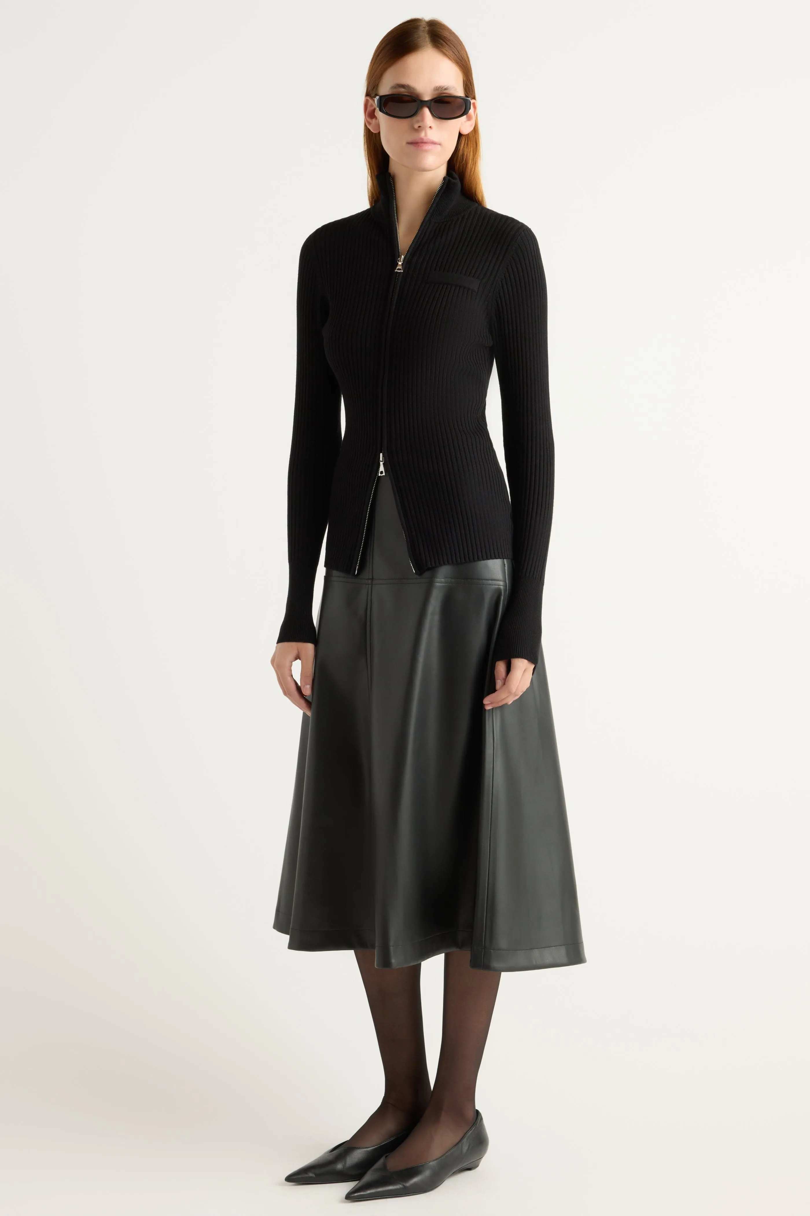 Kaine Ribbed Two-Way Zip Sweater Casual Chic Textured Weave