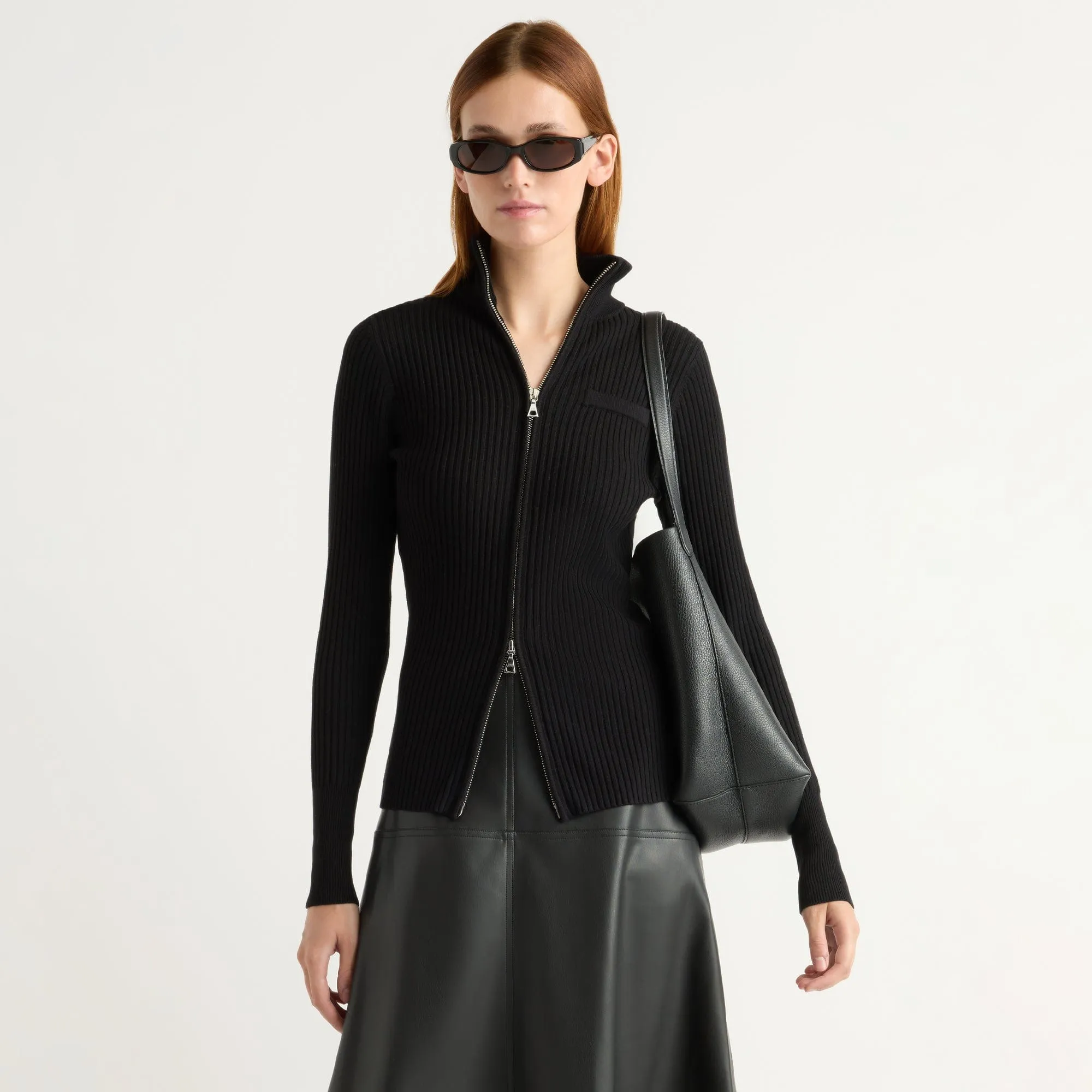 Stylish Layer Kaine Ribbed Two-Way Zip Sweater