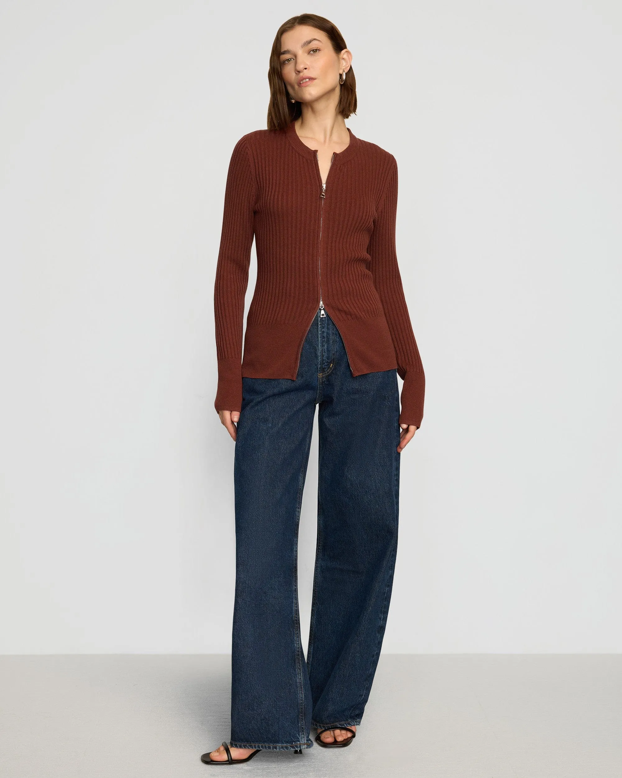 Anti Snag Fabric Breathable Stretch Design Kayla Ribbed Two-Way Zip Sweater