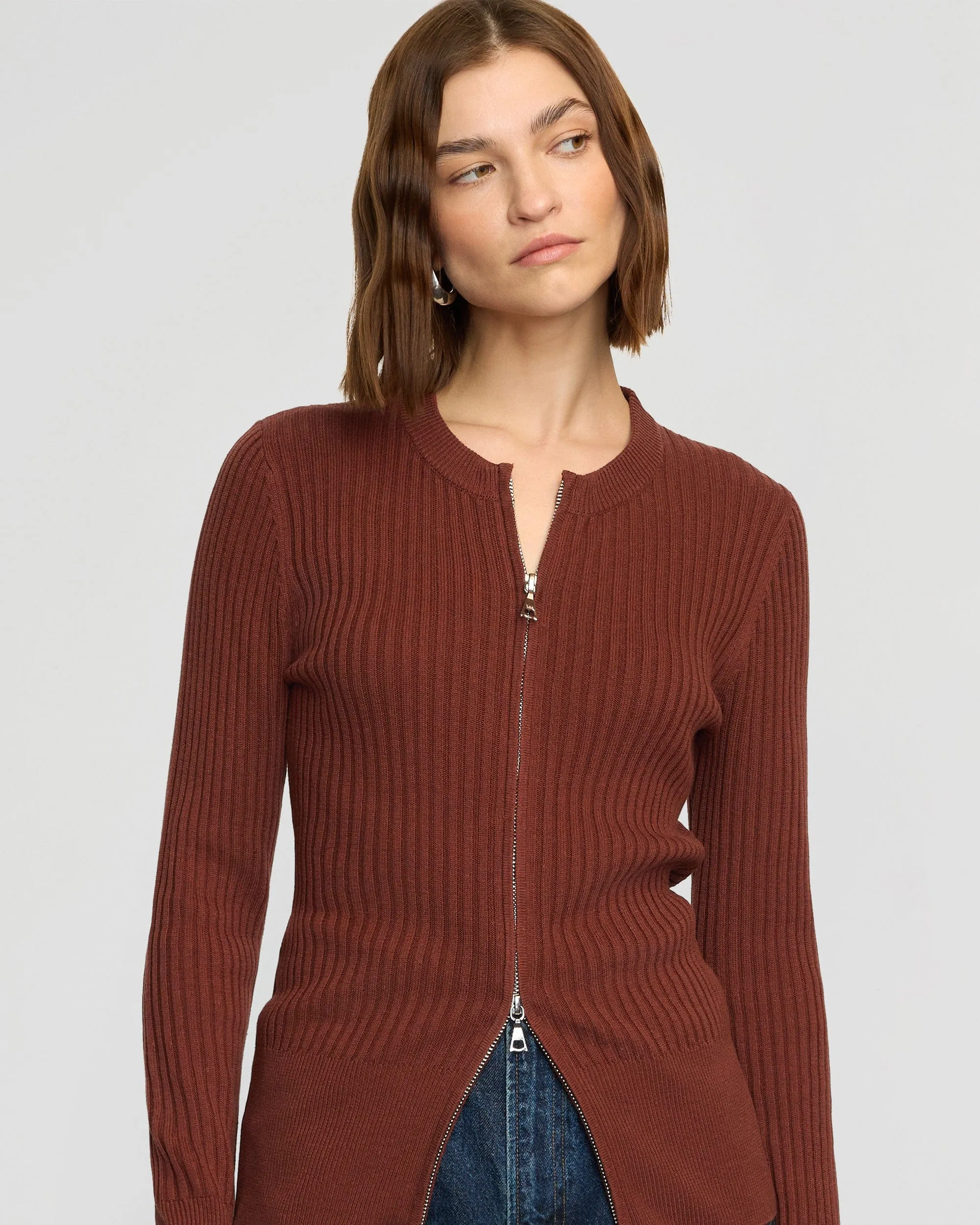 Kayla Ribbed Two-Way Zip Sweater Chilly Look relaxed shape