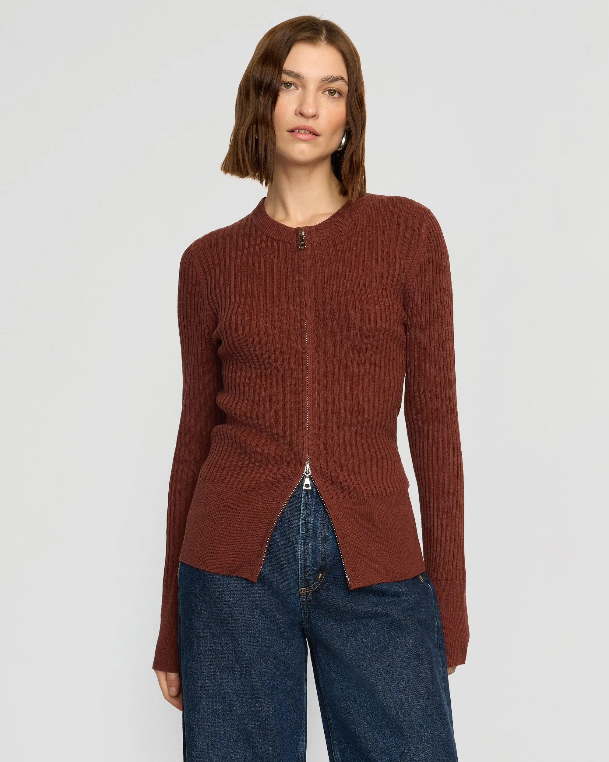 Cozy & Soft Effortless Fit Kayla Ribbed Two-Way Zip Sweater