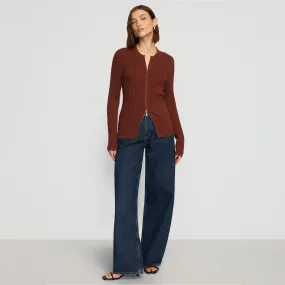 Kayla Ribbed Two-Way Zip Sweater Minimalist Fit Essential Warmth