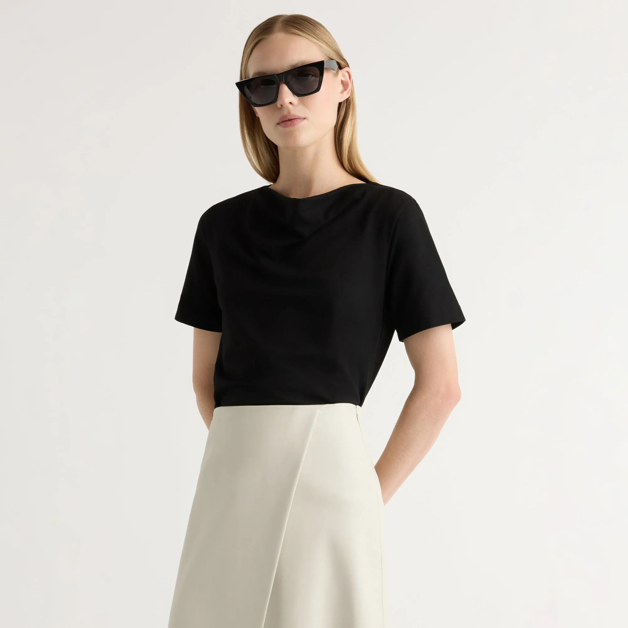 Kendra Organic Cotton Cowl-Neck Tee EnhancedDurabilityFinish Durable Collar Construction