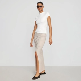 Kiki Ruched Side-Slit Midi Skirt Comfy Style Business Meeting