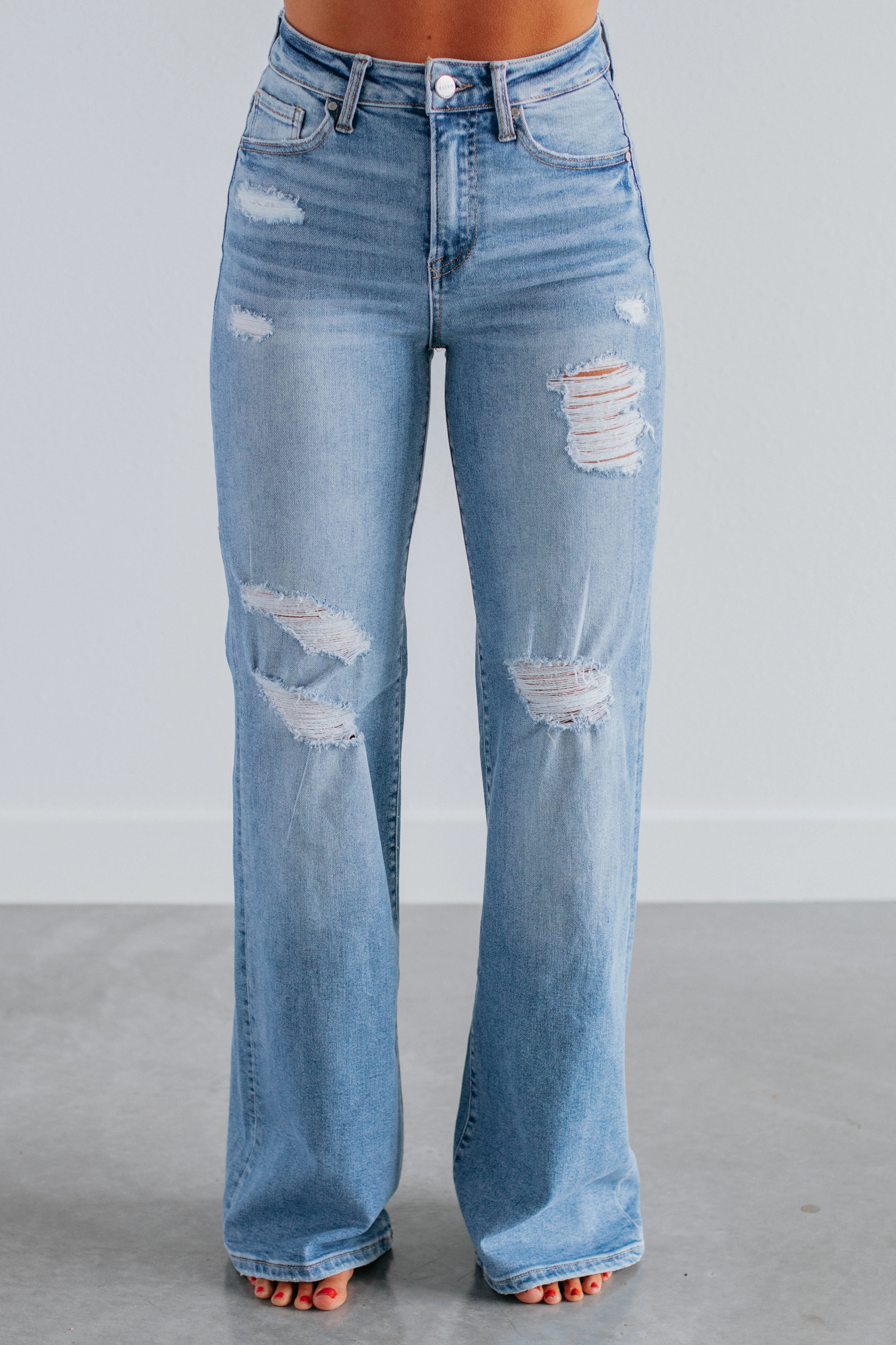 Laser Cut Edges Kimora Risen Jeans - Medium Wash