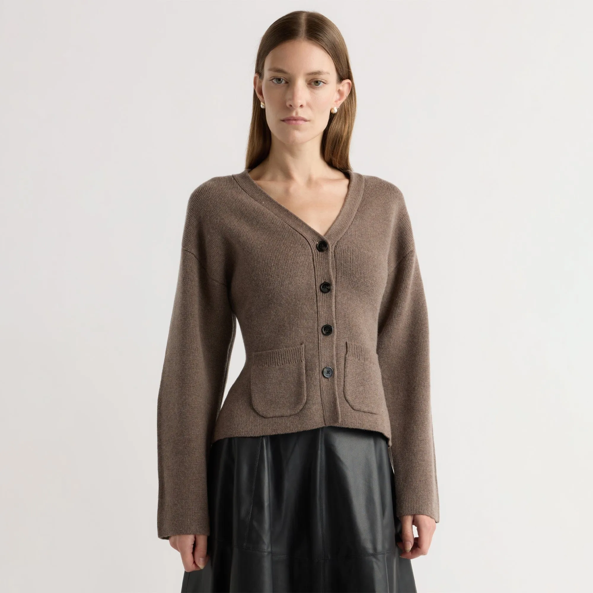Versatile Layering Elinor Organic Cotton-Wool V-Neck Cardigan