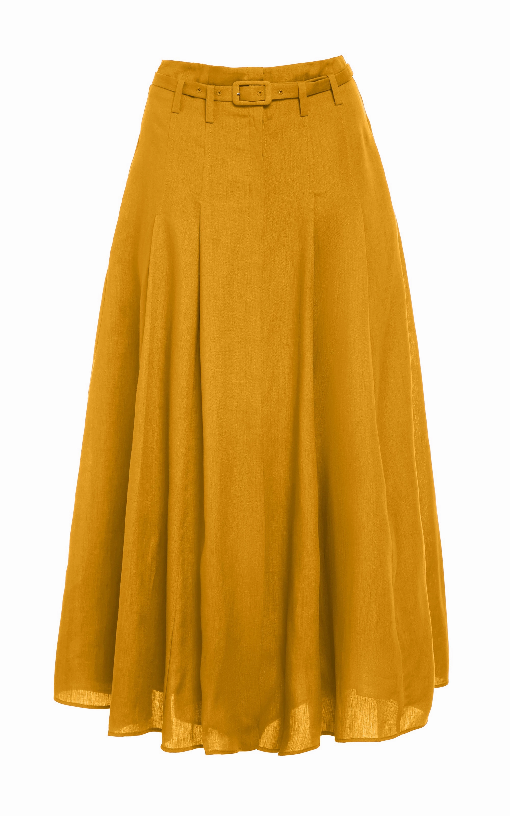 Dugald Pleated Midi Skirt in Golden Birch Aloe Linen Button Details party look