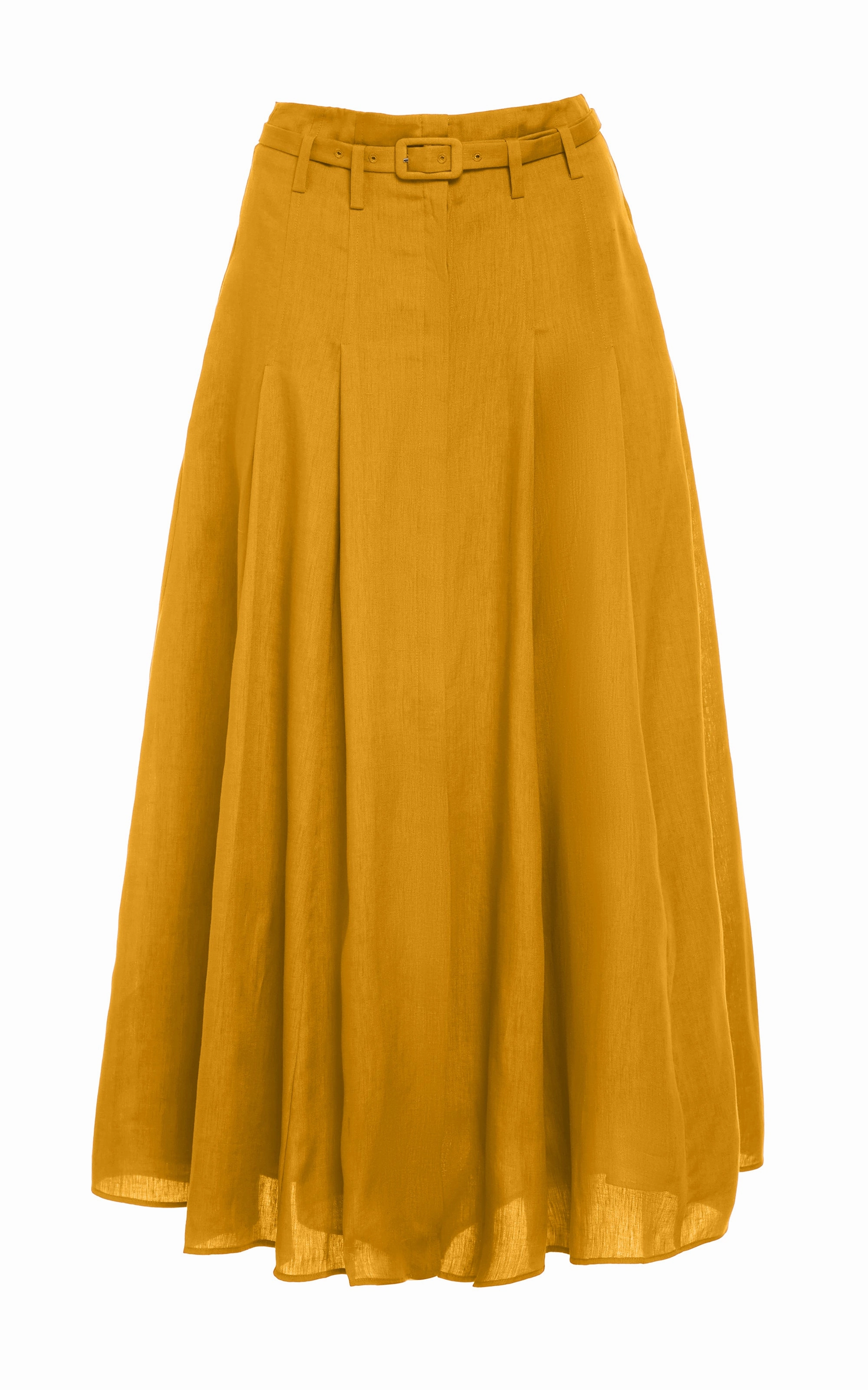 Dugald Pleated Midi Skirt in Golden Birch Aloe Linen Jewel Tones