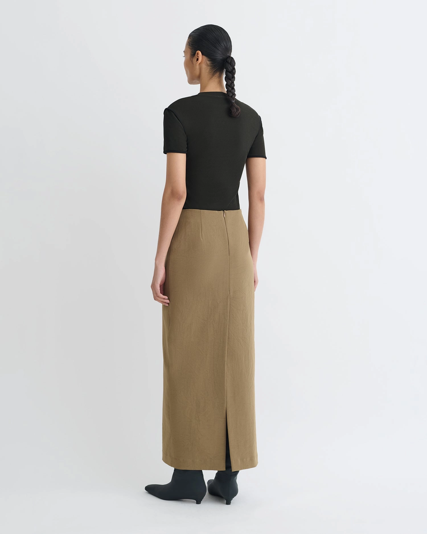 Suede Feel Nya - Paper Jersey Midi Skirt - Brown