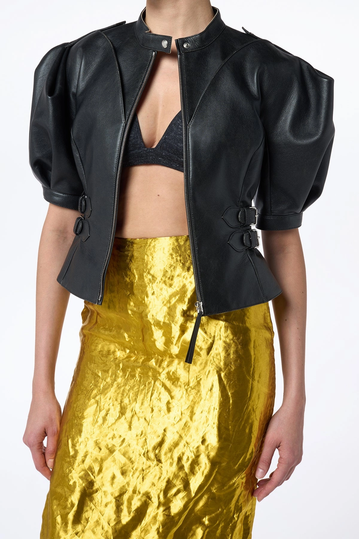 Manuela Midi Skirt in Gold Metallic Silk Chic Tones