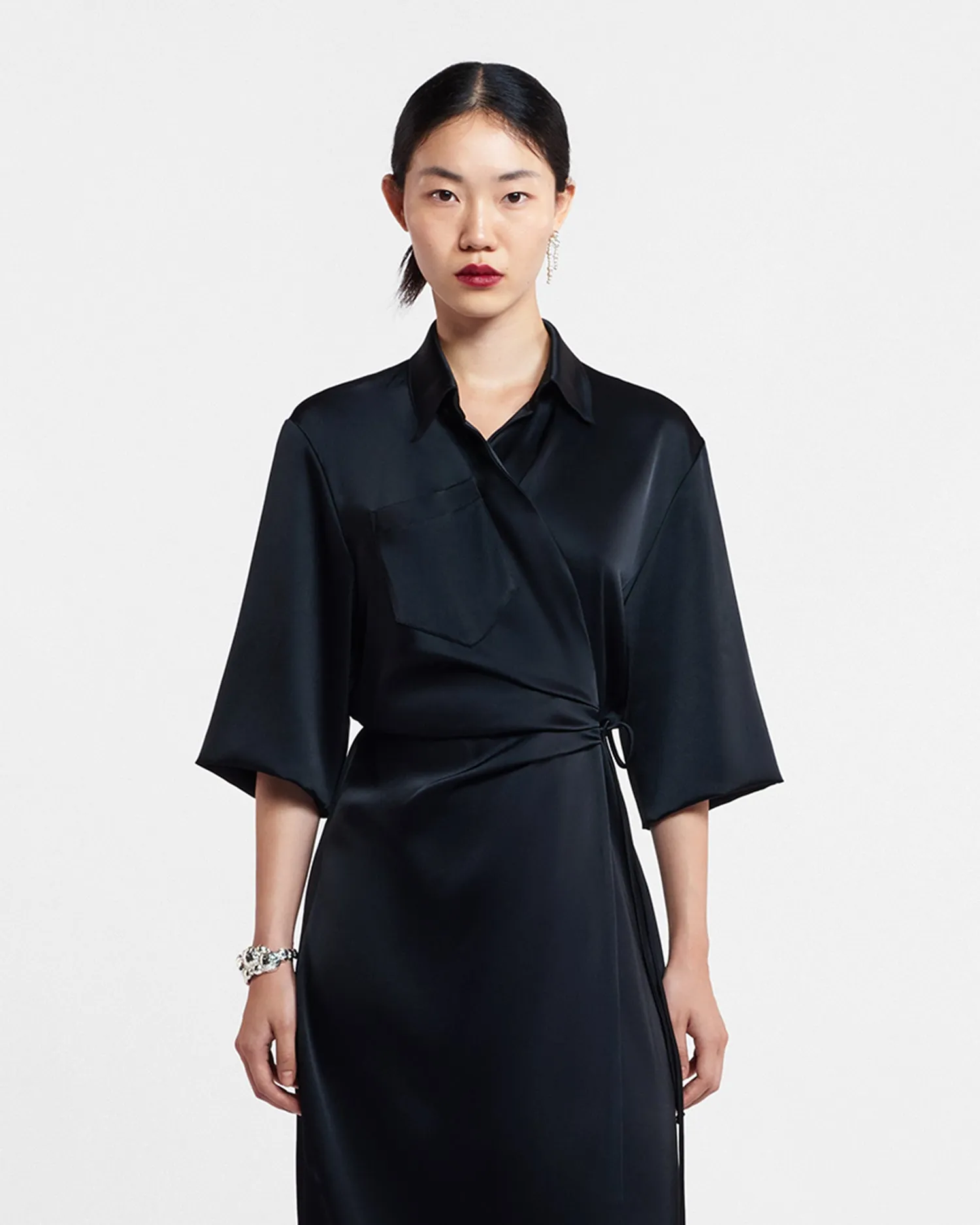Lais - Draped Front Shirt Dress - Black Classic-style
