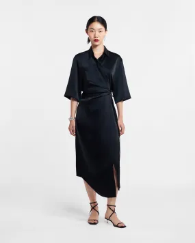 Flowy casual dress Casual Silhouette Lais - Draped Front Shirt Dress - Black
