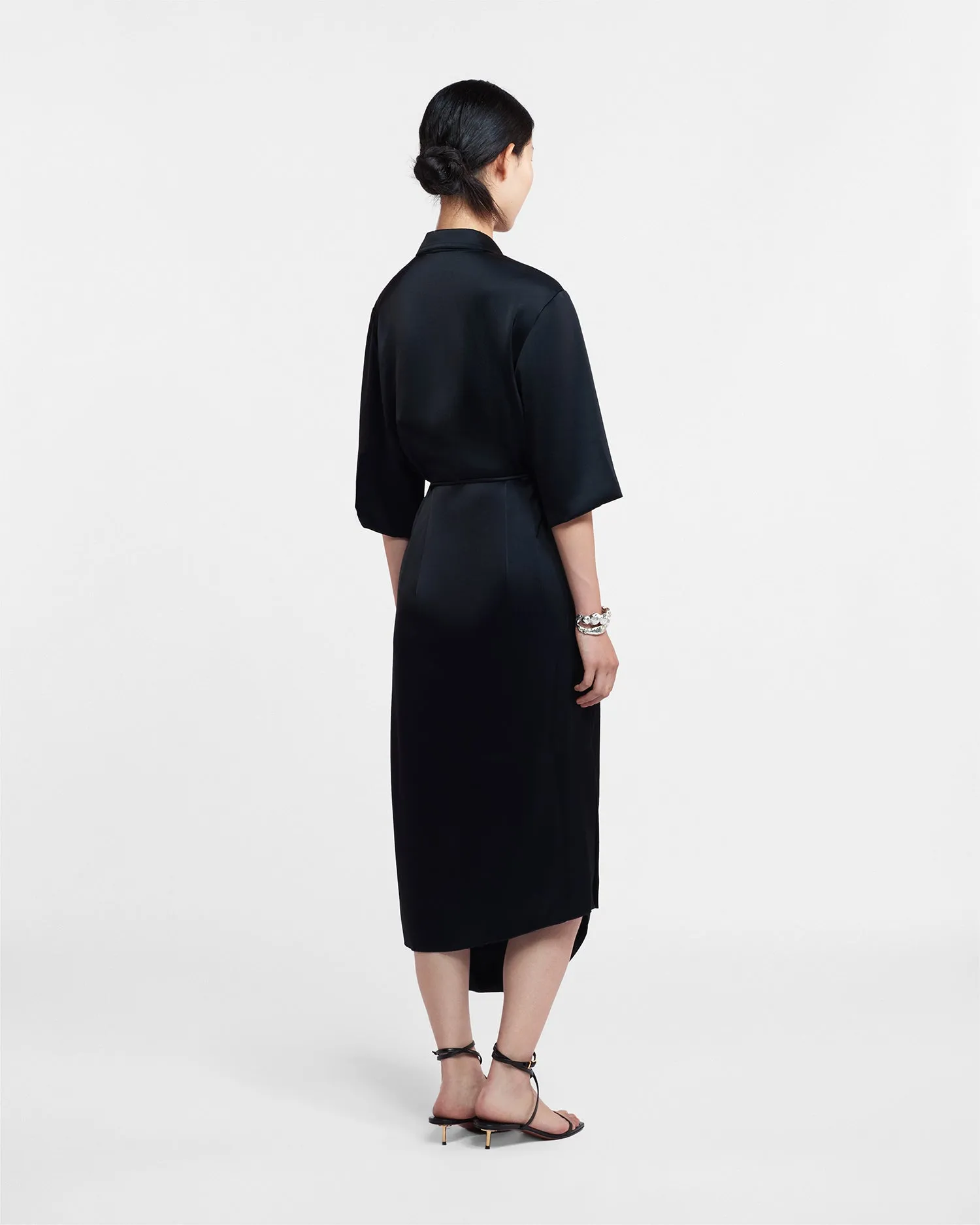 Lais - Draped Front Shirt Dress - Black Elastic-Waist