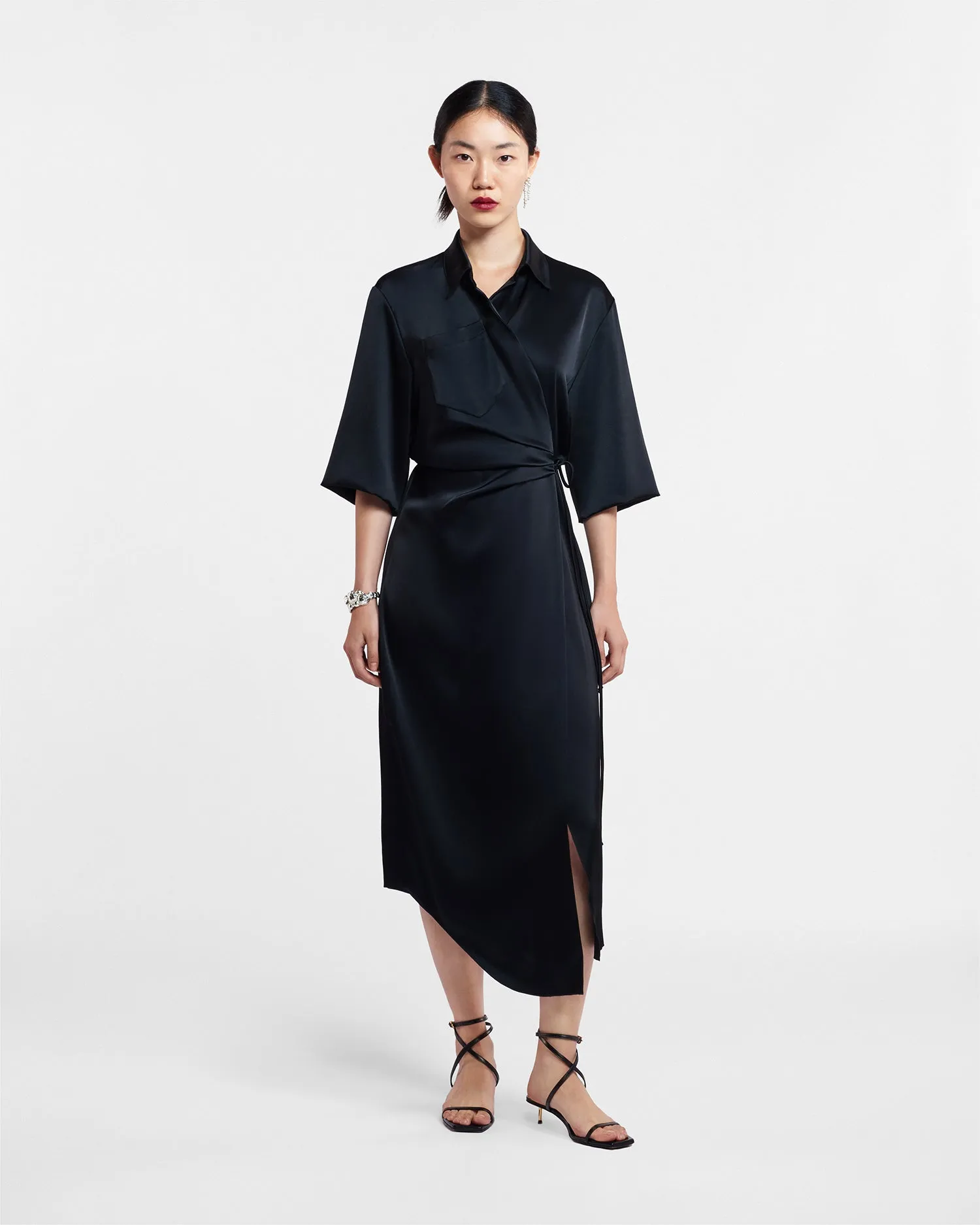Flowy casual dress Casual Silhouette Lais - Draped Front Shirt Dress - Black
