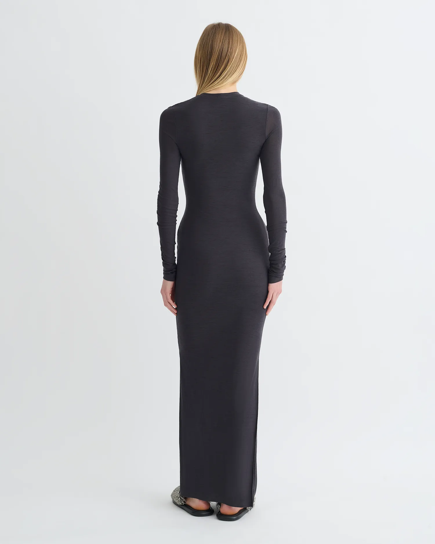 Linora - Draped Wool Jersey Midi Dress - Grey Coastal Soft