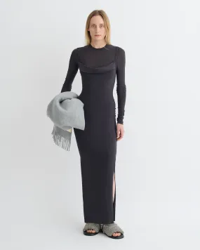 Linora - Draped Wool Jersey Midi Dress - Grey Professional Comfort