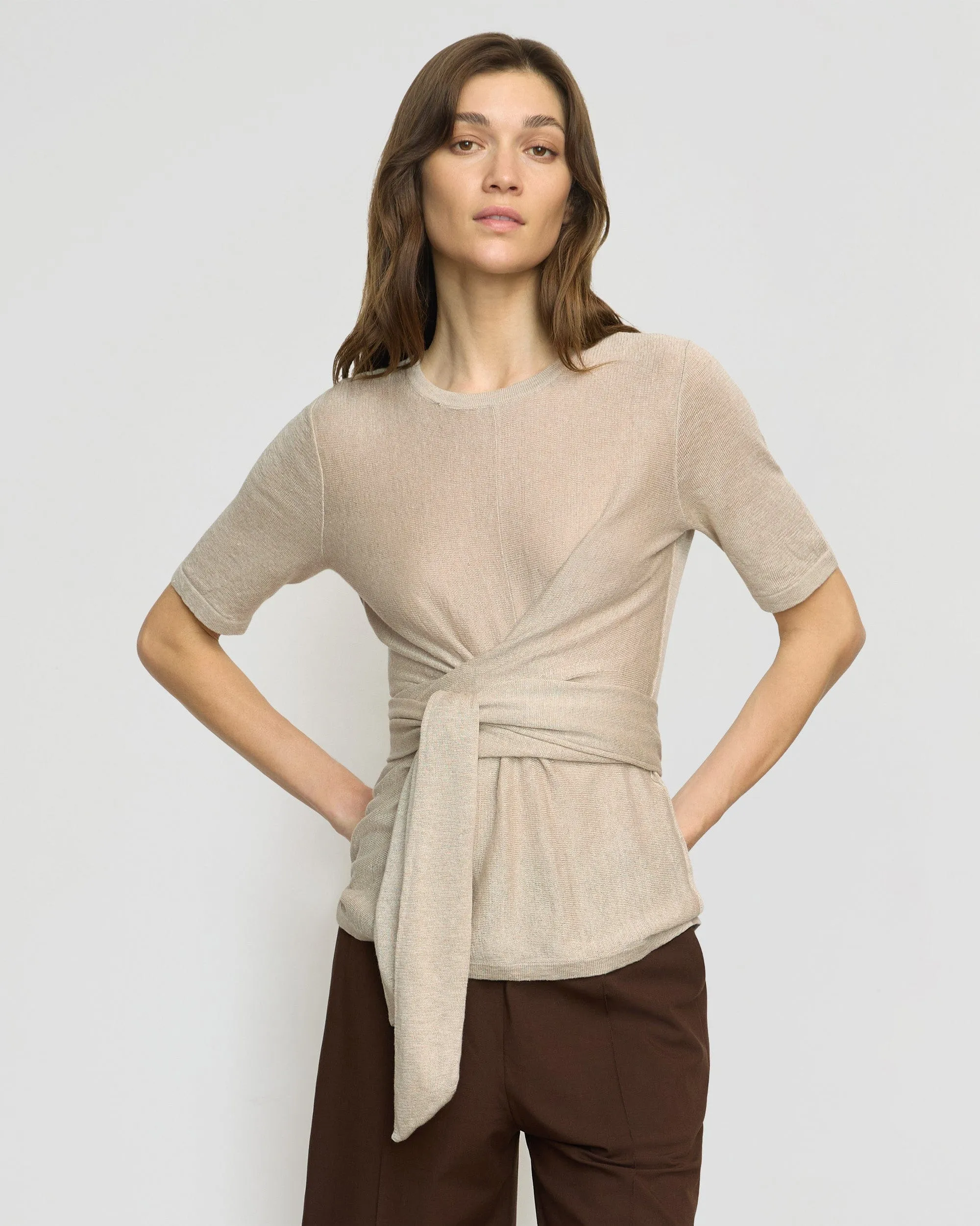 Lark Tie-Front Linen Sweater Soft And Comfortable