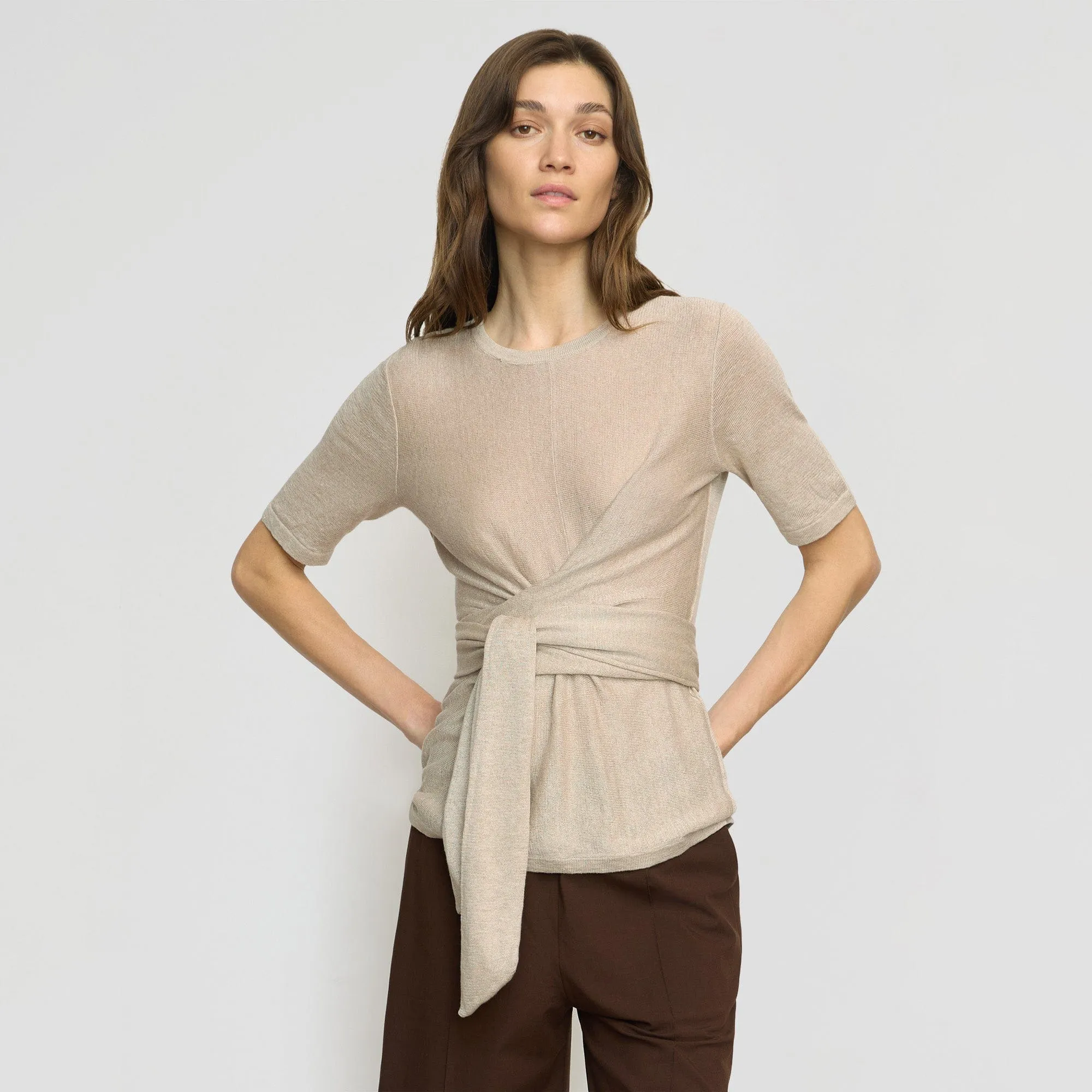 Winter Wear Essentials Light Flex Lark Tie-Front Linen Sweater