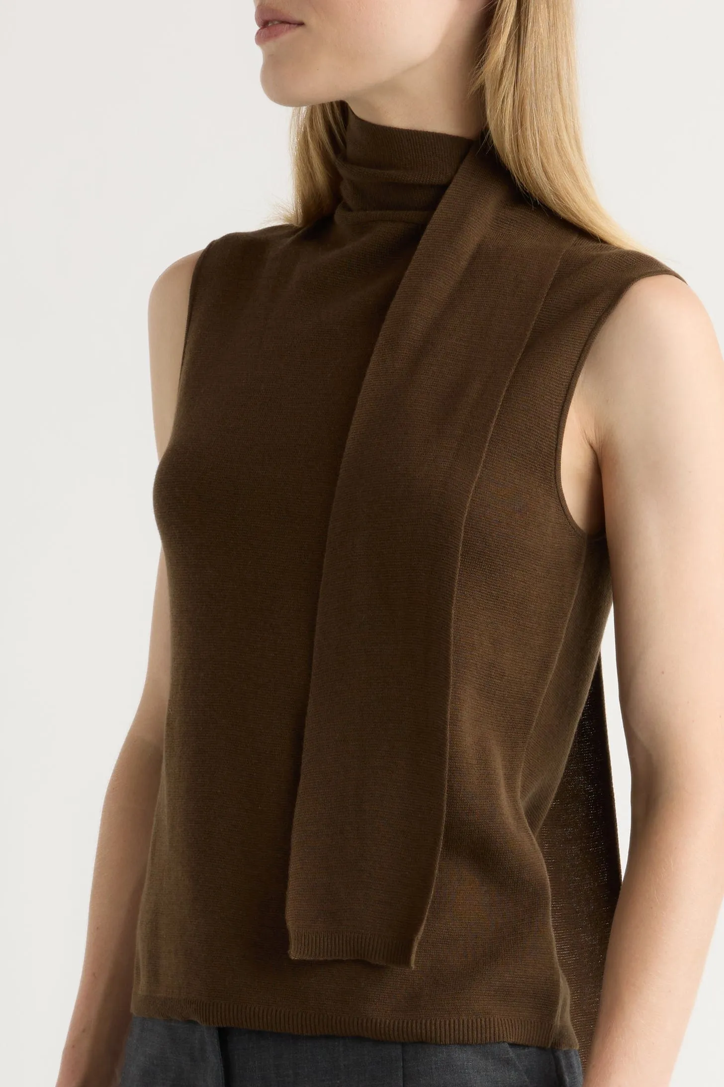 Demi Scarf-Neck Cotton-Silk Knit Top Light Comfort