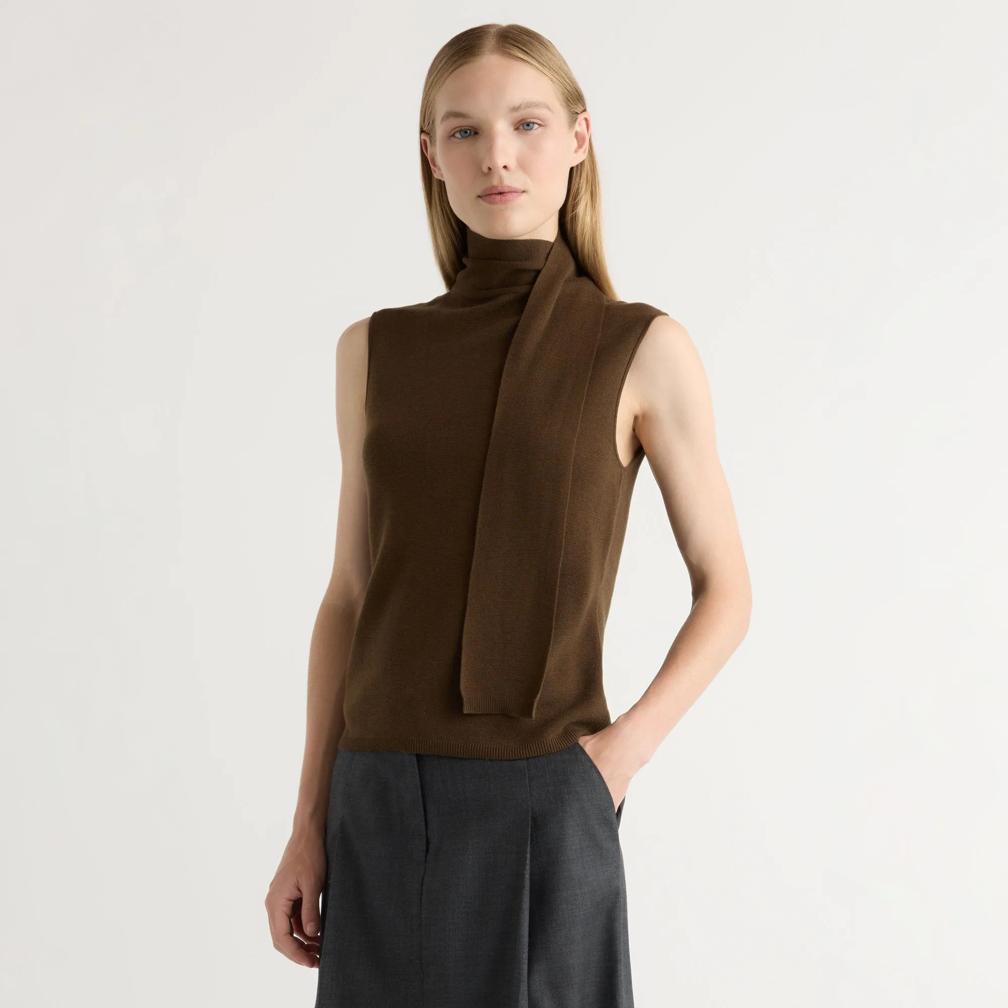 Everyday Chic Demi Scarf-Neck Cotton-Silk Knit Top