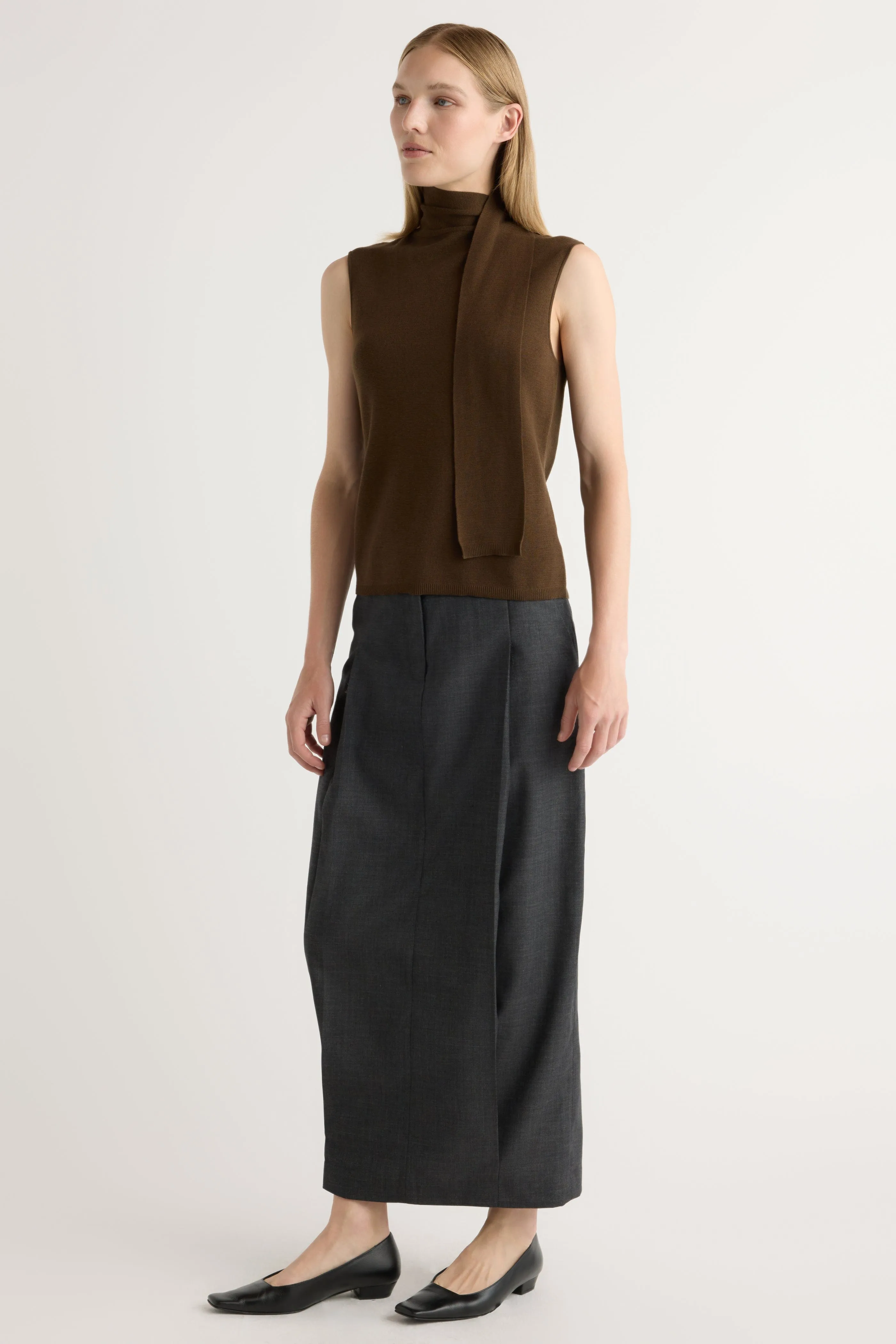 Demi Scarf-Neck Cotton-Silk Knit Top Fray Resistant Edges Layered Warmth