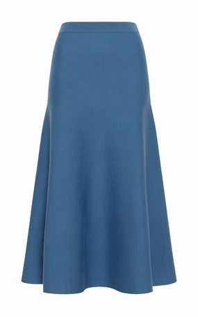Freddie Knit Midi Skirt in Sky Merino Wool Cashmere Flexible Waistband Vibrant Touch