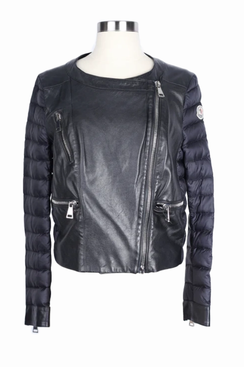 Stretch Comfort Fit Water Repellent Coating Leather Down Biker Jacket