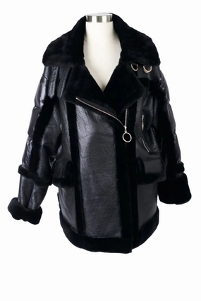 Leather Shearling Coat Non Irritating Collar Snow Block