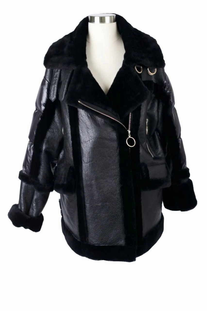 Leather Shearling Coat Non Irritating Collar Snow Block