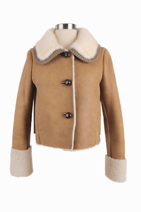 Shawl Lapel Weatherproof Zippers Leather Shearling Jacket W/ Mink Fur Collar