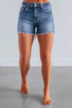 Double Layered Reinforcement Preppy Style Ledger Risen Shorts - Medium Wash