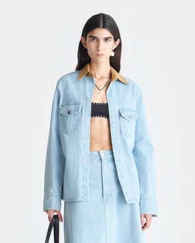 Standalone Option Layered Sleeve Cuffs Letisa - Leather-Trimmed Denim Shirt - Eco Bleach/Hazel