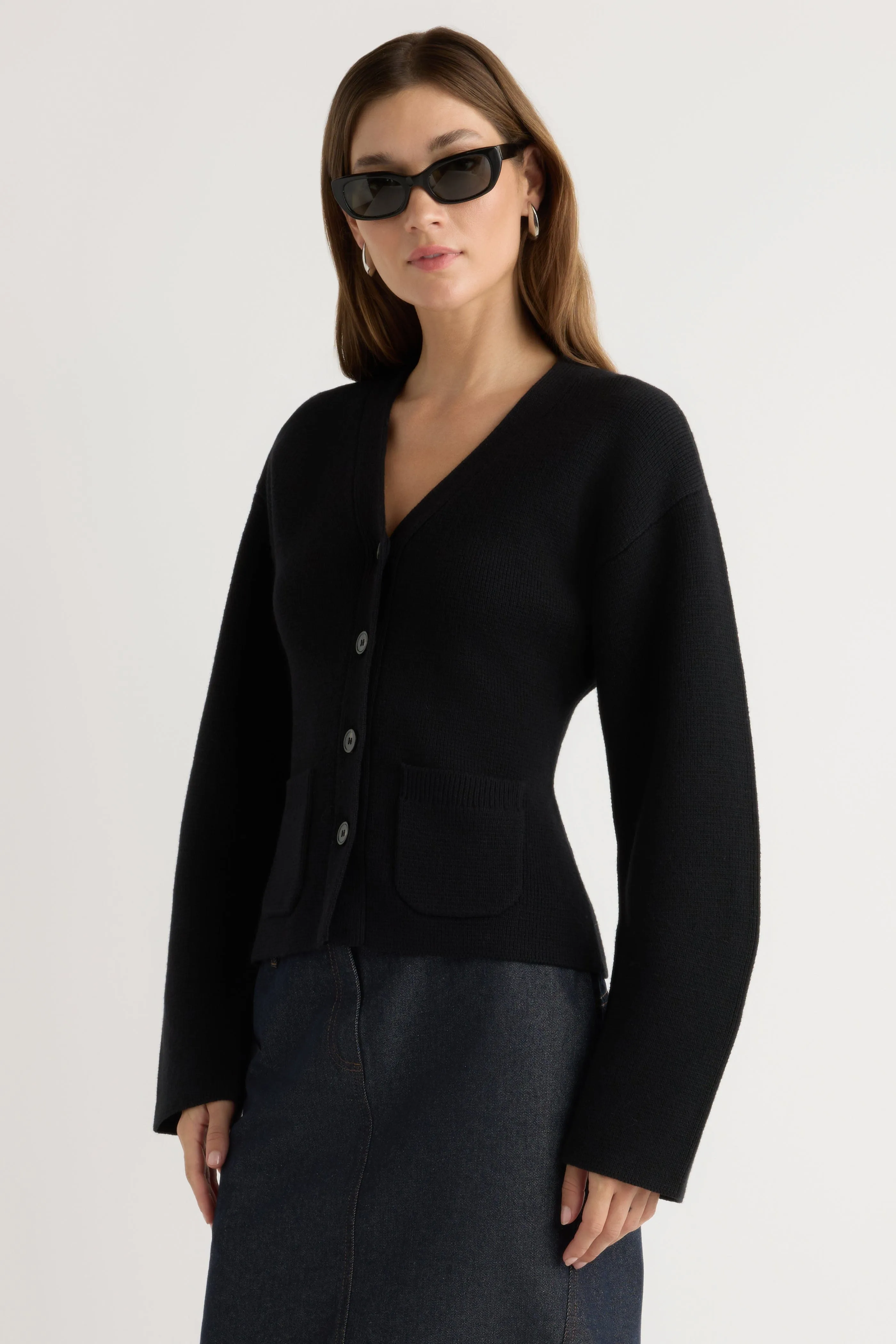 Elinor Organic Cotton-Wool V-Neck Cardigan Soft Waistband