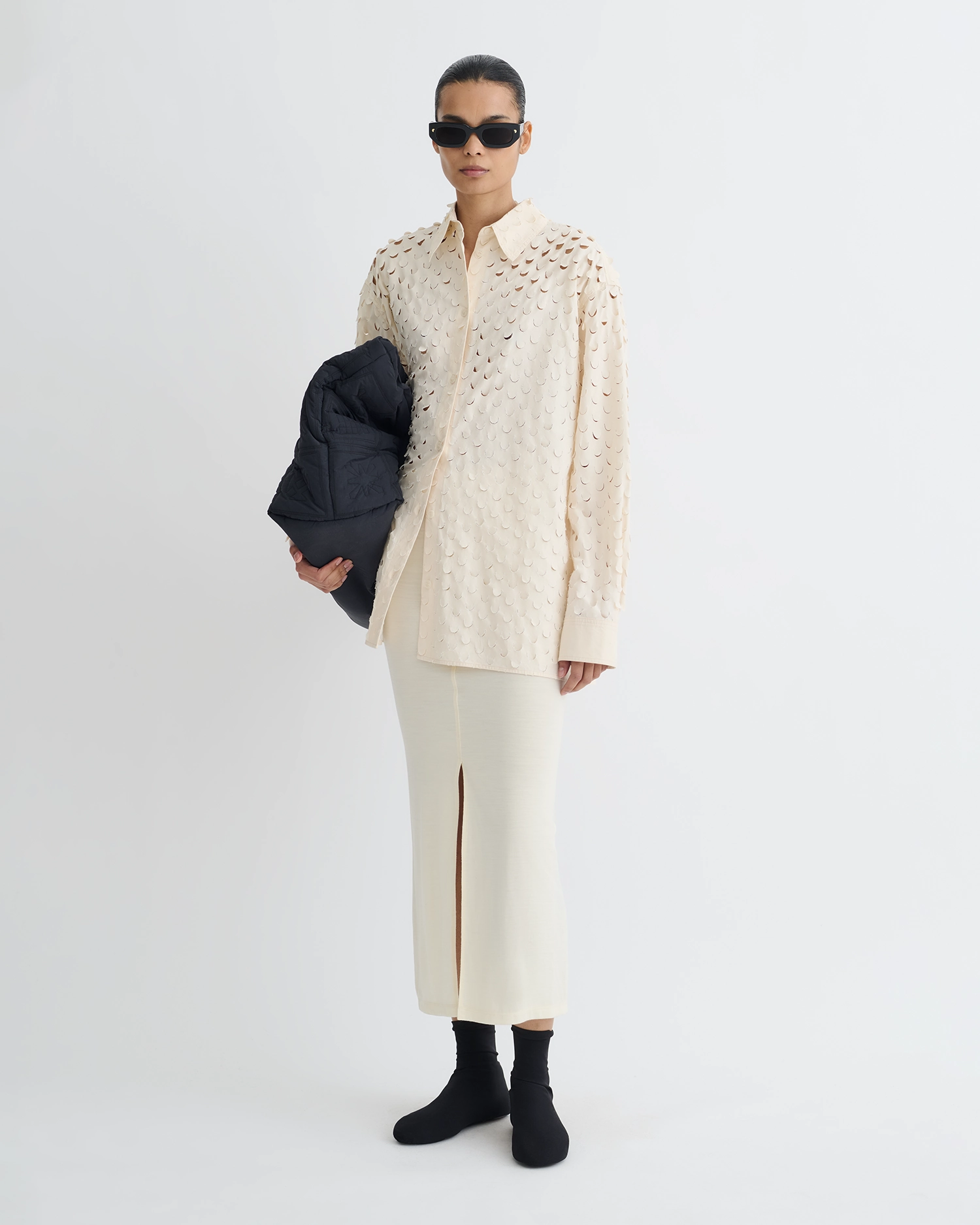 Modern Look Light Wear Aphea - Laser Cut Heavy Poplin Shirt - Creme