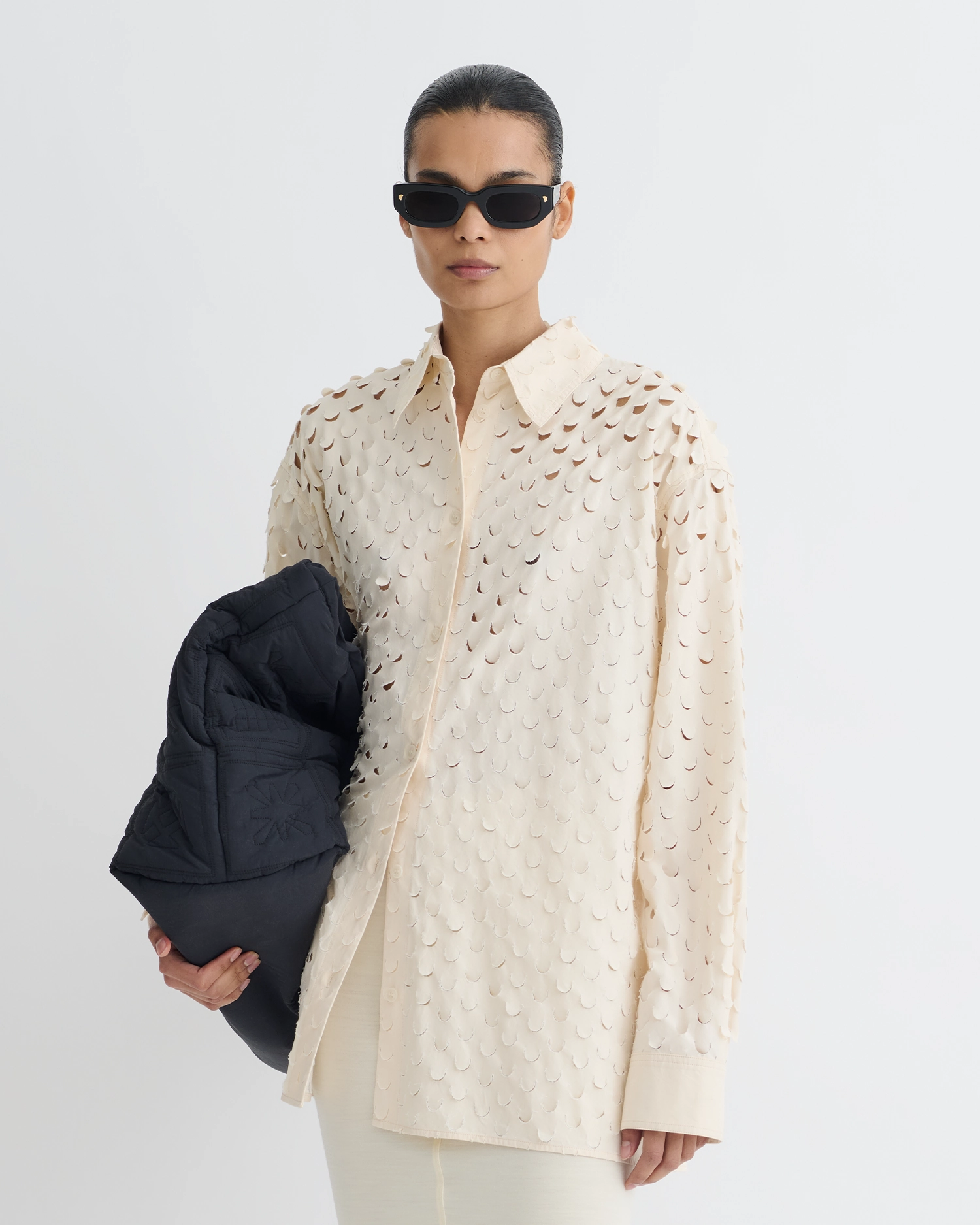 Odorless Binding Tape Aphea - Laser Cut Heavy Poplin Shirt - Creme