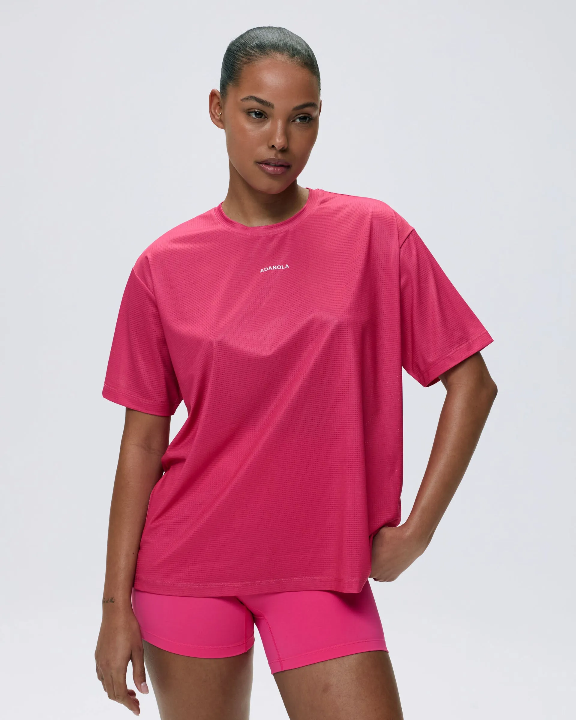 Summer Polo AdjustableNeckline Mesh Active T-Shirt - Hot Pink
