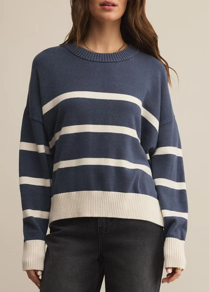 Winter Ready Outfit All Season Knitwear Jordane Striped Sweater - Storm Cloud Heather