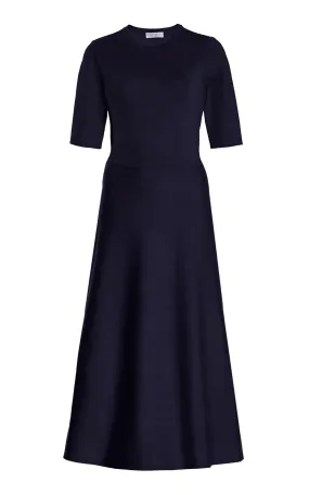 Subtle Fit Classic Edge Seymore Knit Midi Dress in Dark Navy Merino Wool Cashmere