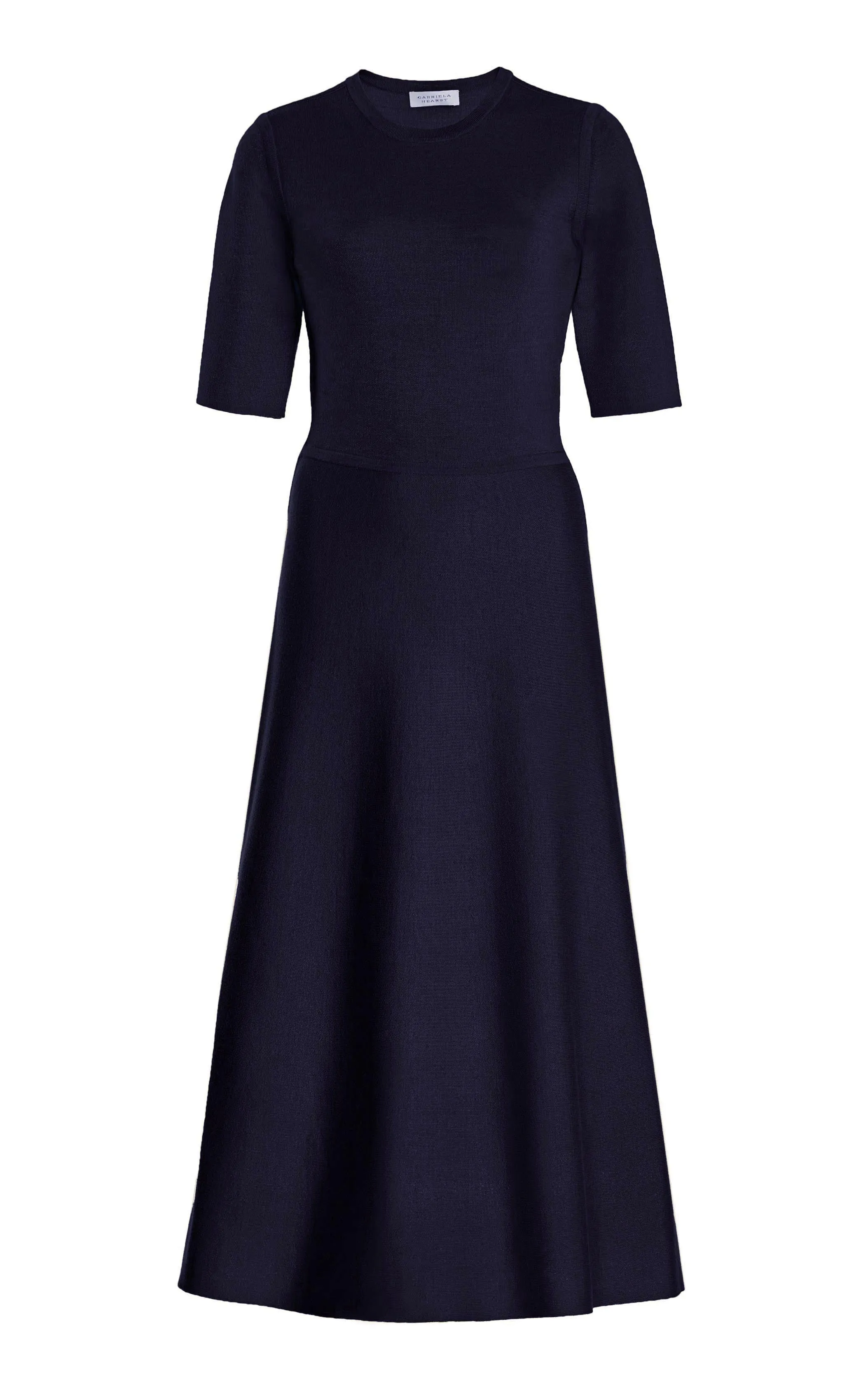 Subtle Fit Classic Edge Seymore Knit Midi Dress in Dark Navy Merino Wool Cashmere