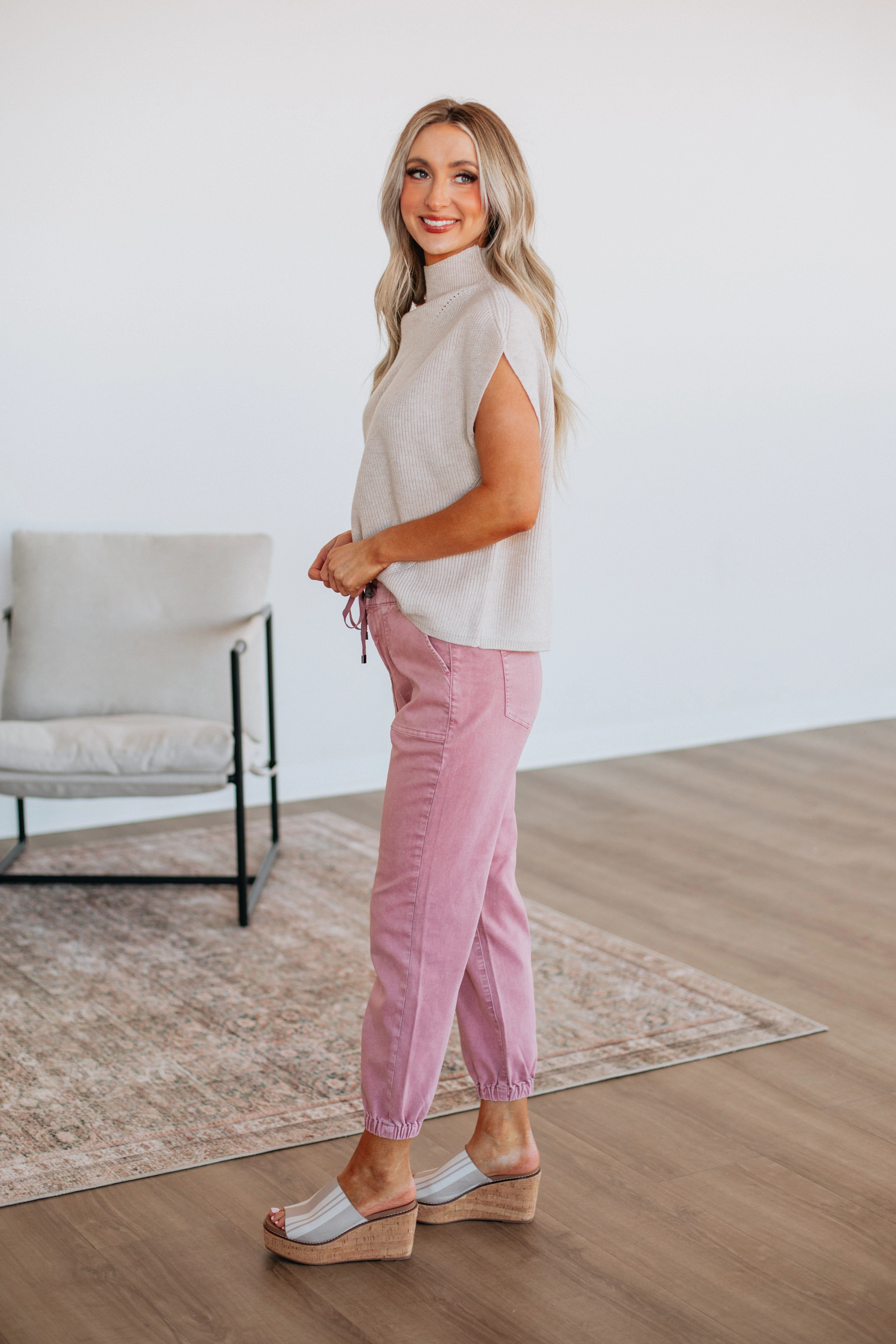 Drea Mica Joggers - Blush Minimal Cut