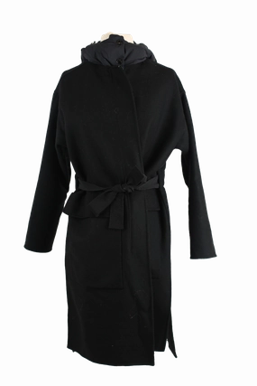 retro look Fleole Wool Dress Wrap Coat w/ Down Bib