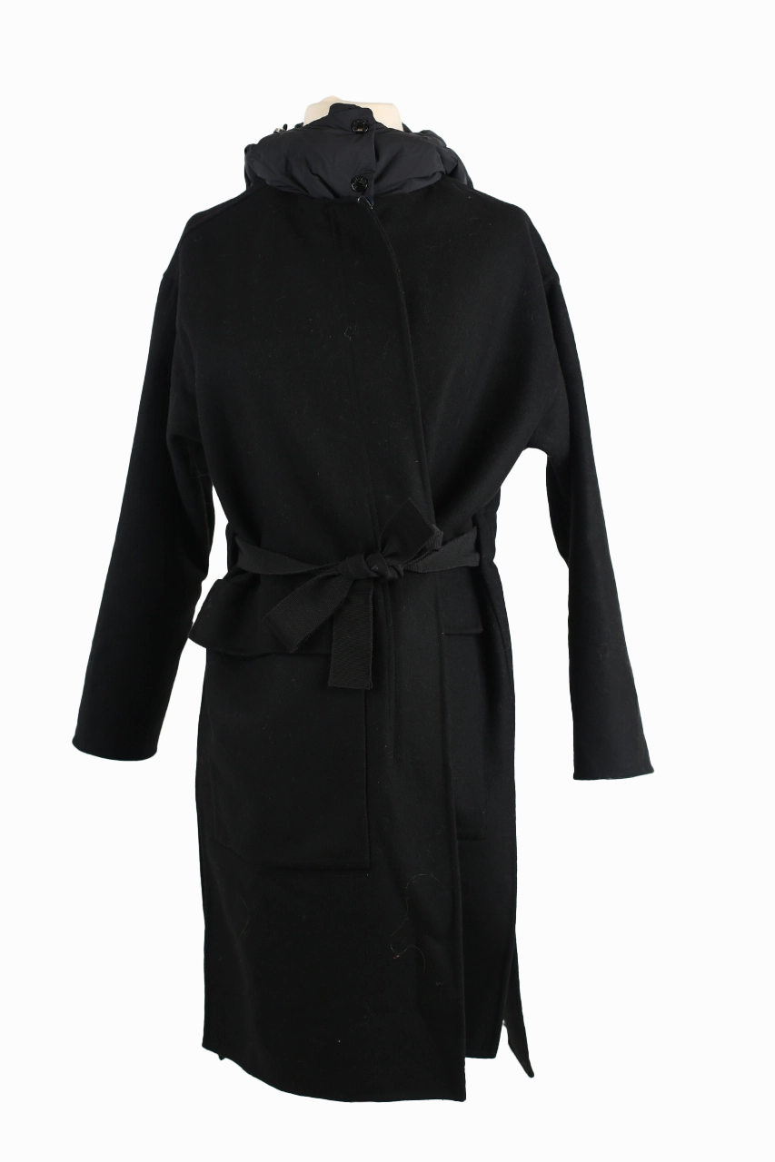 retro look Fleole Wool Dress Wrap Coat w/ Down Bib