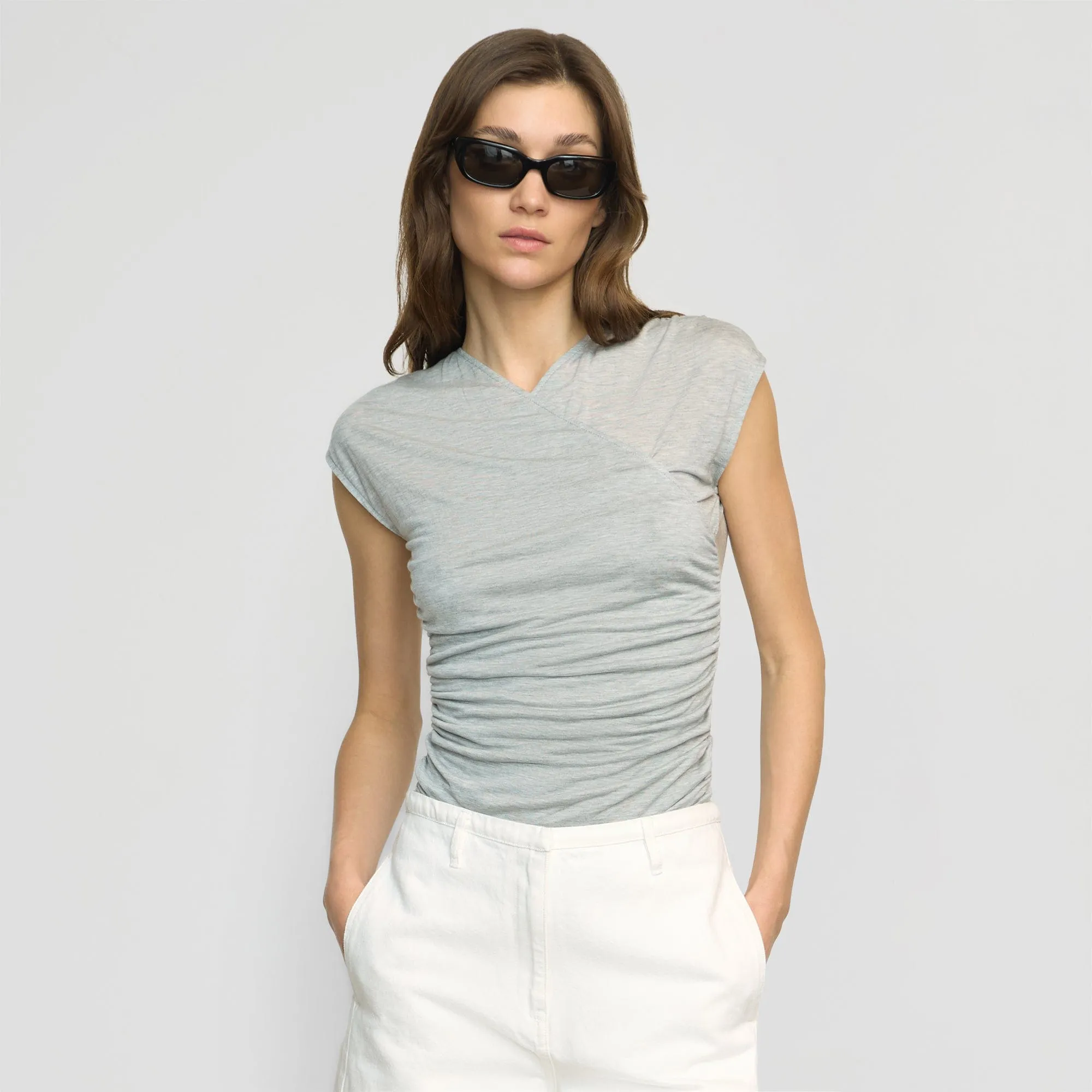 Lila Tencel Wrap-Neck Tee Essential layering piece MicroPiqueKnit