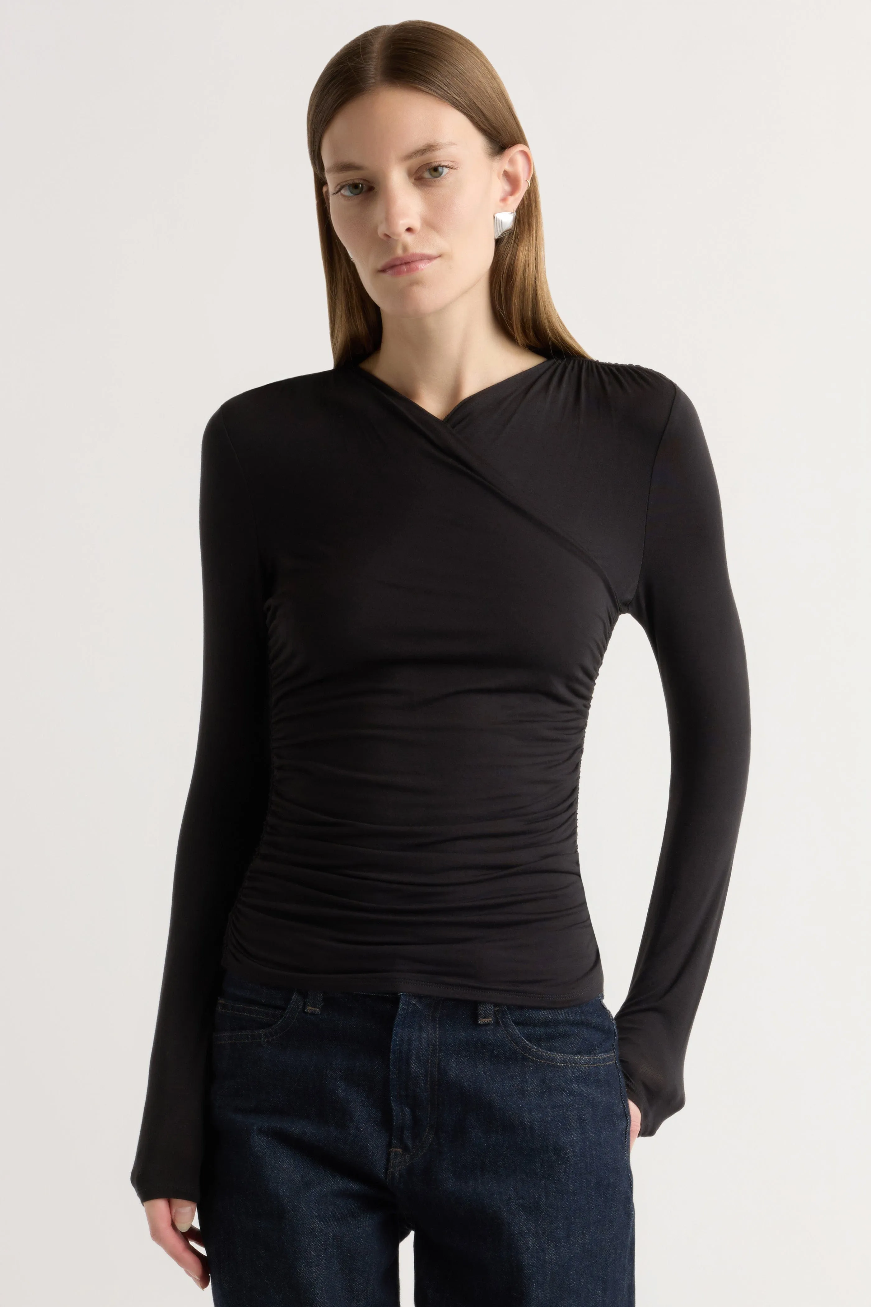 Lilou Wrap-Neck Long-Sleeve Tee Active Layering