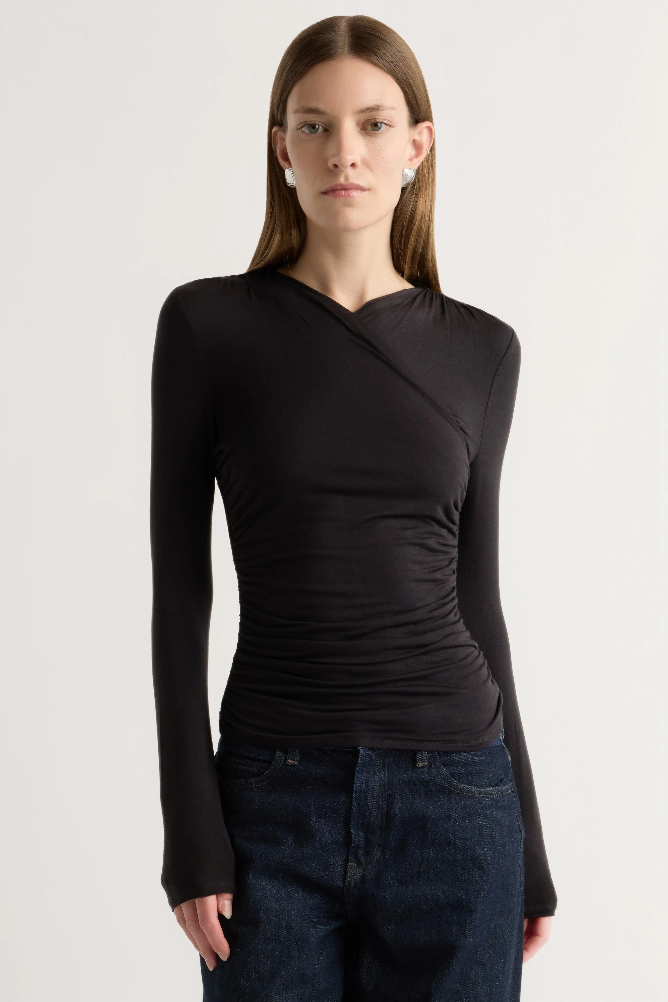 Easy Comfort Casual All-Day Lilou Wrap-Neck Long-Sleeve Tee