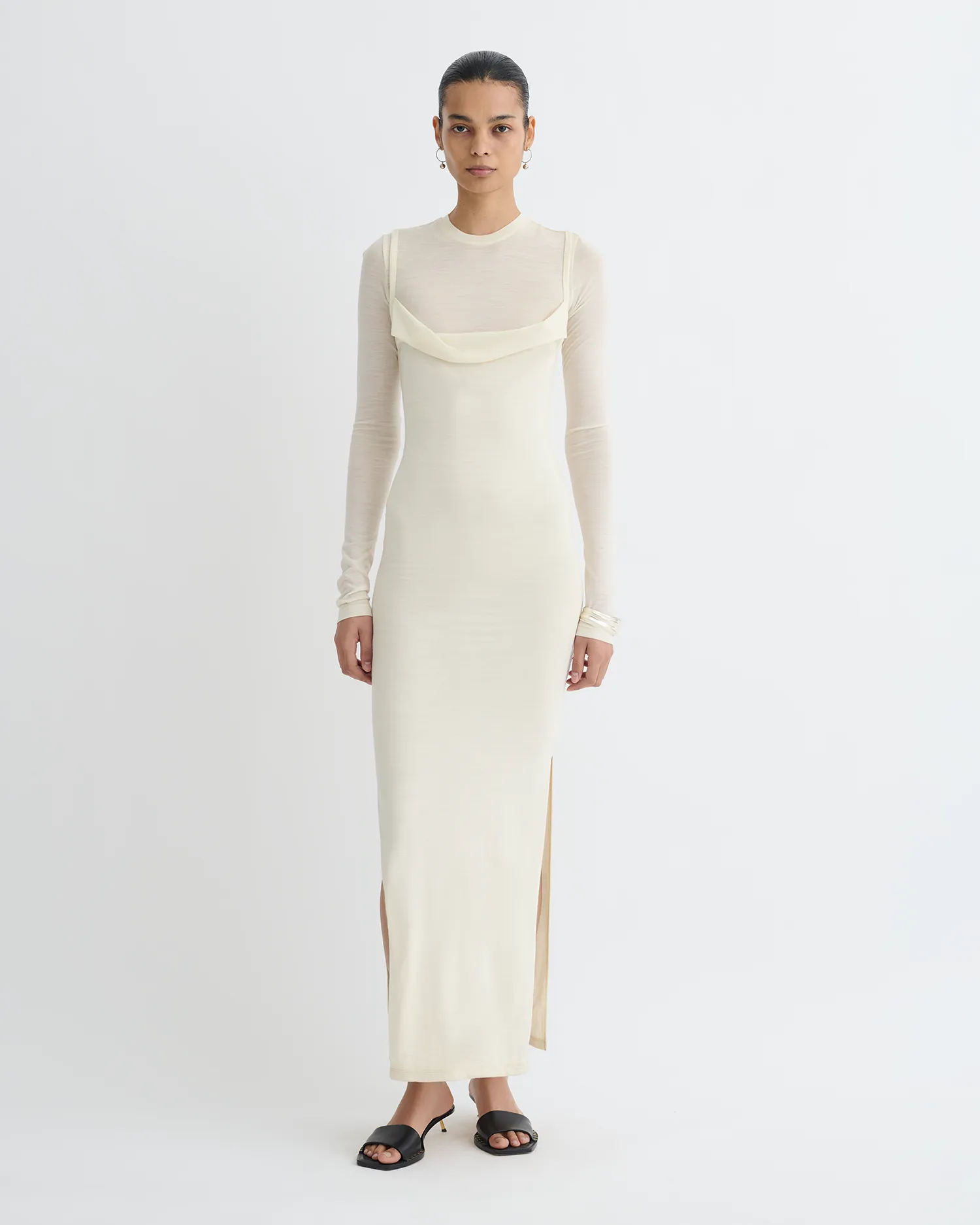 Linora - Draped Wool Jersey Midi Dress - Creme Timeless Line